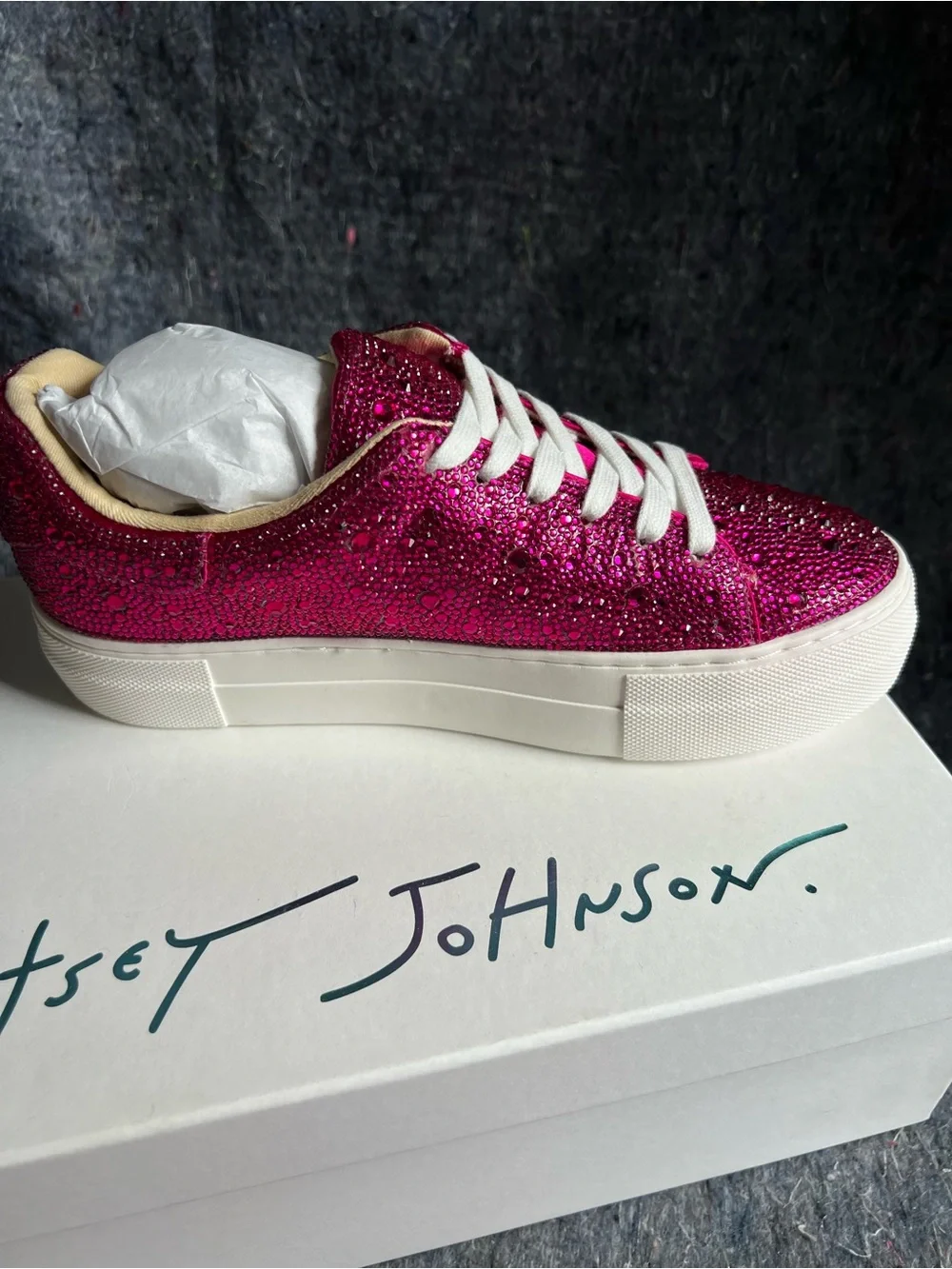 Betsey Johnson Sidny Red beaded Platform Sneakers with White Soles